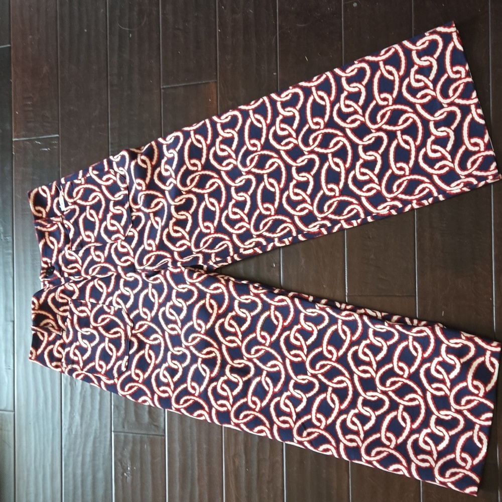 Anthropologie Maeve Colette Cropped Wide-Leg Pants Ponte Edition Navy Chain - 30 - Picture 3 of 16